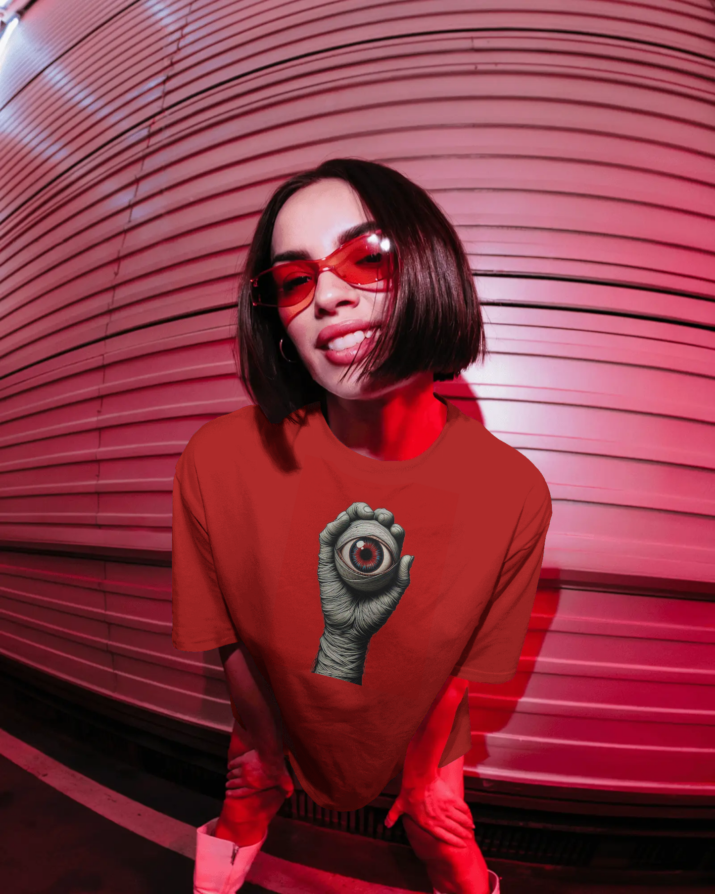 Red Vision Streetwear Tee – Bold Eye Graphic Edition